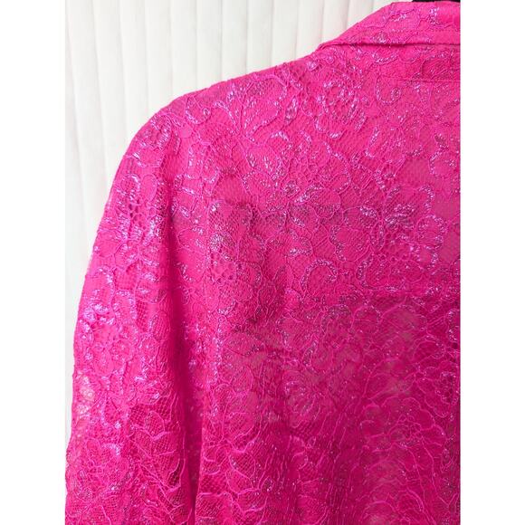 NWT Anthropologie Pink Metalic Lace Blouse XLP - Picture 7 of 10